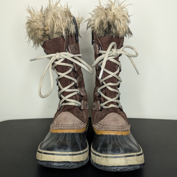 Sorel‎ Joan of Arctic Brown Suede Faux Fur Lace Up Waterproof Boots Women’s 7 - Picture 2 of 13